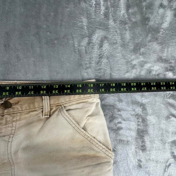 Distressed Vintage 90s Carhartt Carpenter Hemmed Tan Cotton Canvas Shorts 33 - Picture 5 of 7